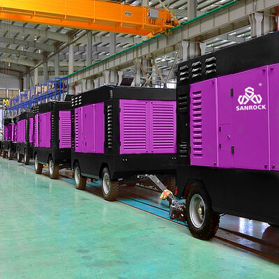 Compresor de aire de tornillo diésel portátil  de bajo ruido de 25 bar para minería