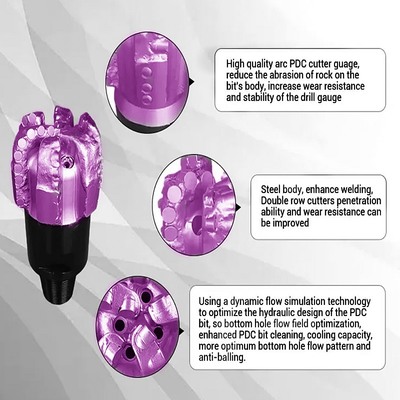 Broca PDC de 6 cuchillas, brocas de diamante para roca, brocas PDC con cuerpo de acero en venta