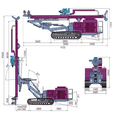 Rig de perforación DTH rotativo de 360 ° con profundidad de perforación máxima de 150 m y control hidráulico para agujeros de explosión de roca dura
