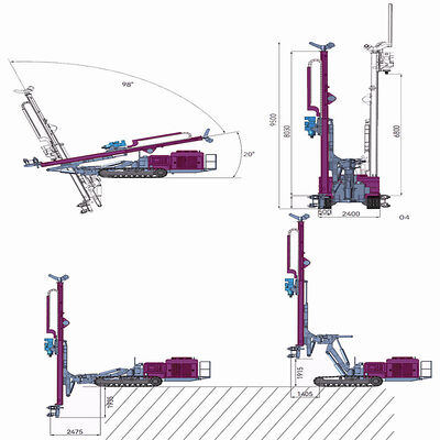 Rig de perforación DTH rotativo de 360 ° con profundidad de perforación máxima de 150 m y control hidráulico para agujeros de explosión de roca dura